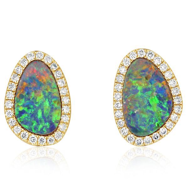 White Gold Opal Doublet Earrings Blue Heron Jewelry Company Poulsbo, WA