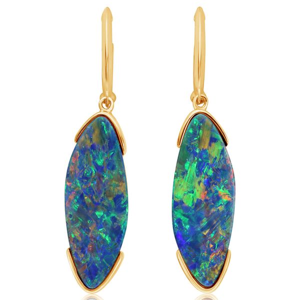 Yellow Gold Opal Doublet Earrings Morrison Smith Jewelers Charlotte, NC