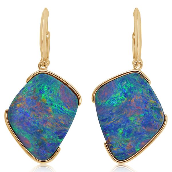 Yellow Gold Opal Doublet Earrings Image 2 Morrison Smith Jewelers Charlotte, NC