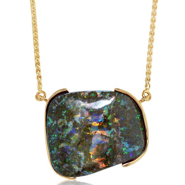 Yellow Gold Boulder Opal Necklace Image 3 Biondi Diamond Jewelers Aurora, CO