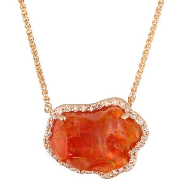 Yellow Gold Fire Opal Necklace Timmreck & McNicol Jewelers McMinnville, OR
