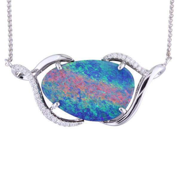 White Gold Opal Doublet Necklace Mar Bill Diamonds and Jewelry Belle Vernon, PA