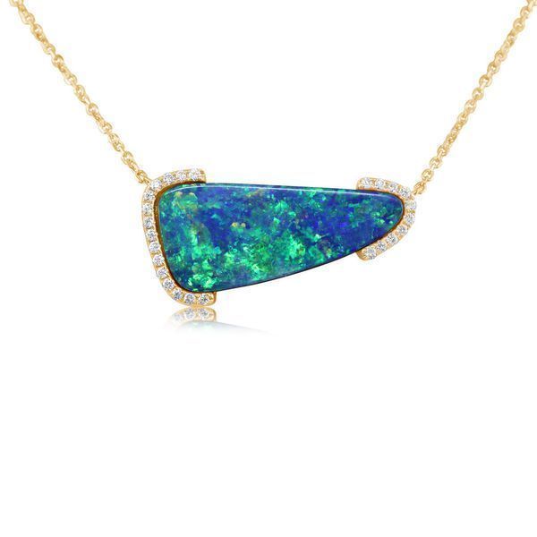 Yellow Gold Opal Doublet Necklace Brynn Elizabeth Jewelers Ocean Isle Beach, NC