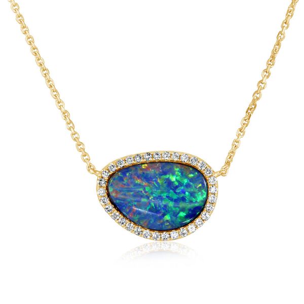 White Gold Opal Doublet Necklace Brynn Elizabeth Jewelers Ocean Isle Beach, NC