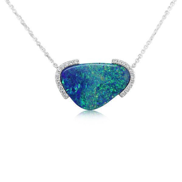 White Gold Opal Doublet Necklace Blue Heron Jewelry Company Poulsbo, WA