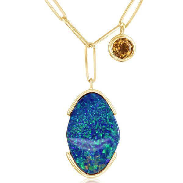 Yellow Gold Opal Doublet Necklace Blue Heron Jewelry Company Poulsbo, WA