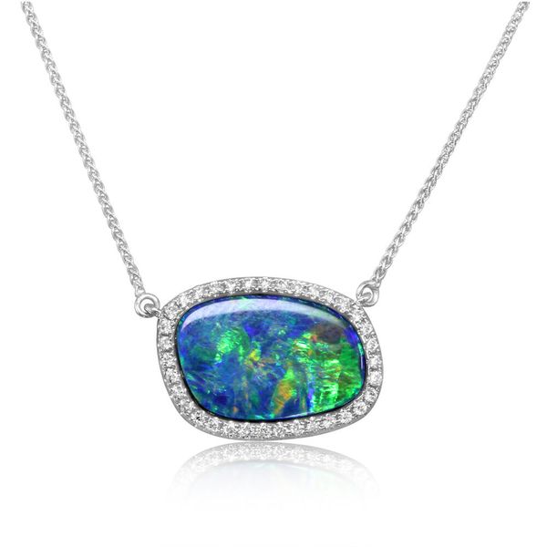 White Gold Opal Doublet Necklace Ken Walker Jewelers Gig Harbor, WA