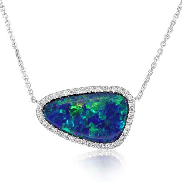 White Gold Opal Doublet Necklace Leslie E. Sandler Fine Jewelry and Gemstones rockville , MD