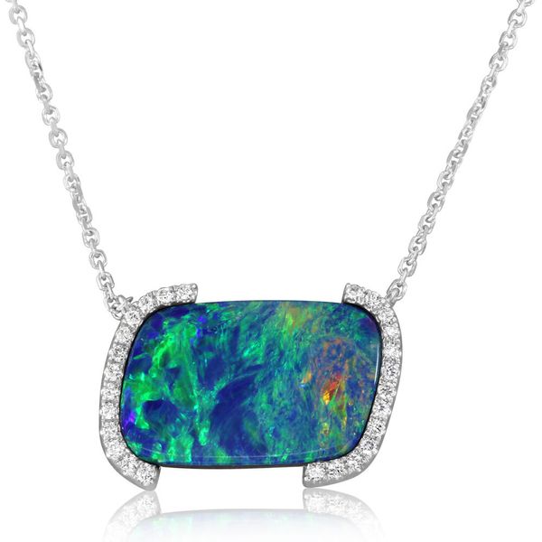 White Gold Opal Doublet Necklace Biondi Diamond Jewelers Aurora, CO