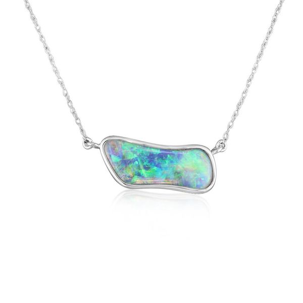 White Gold Natural Light Opal Necklace Blue Heron Jewelry Company Poulsbo, WA