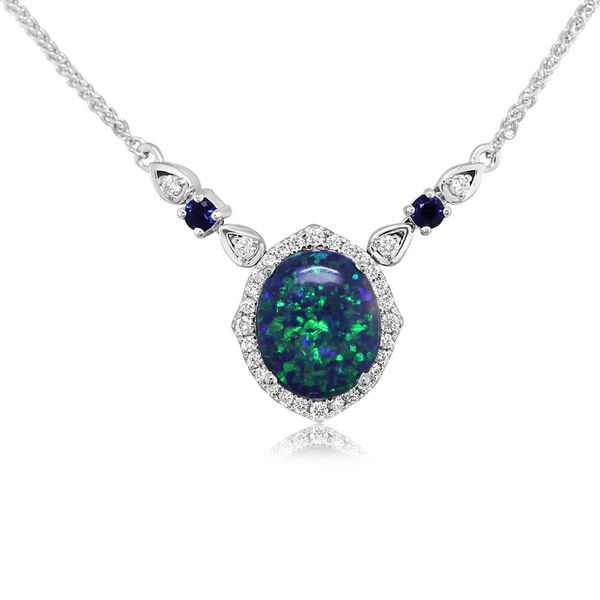 White Gold Black Opal Necklace Blue Heron Jewelry Company Poulsbo, WA
