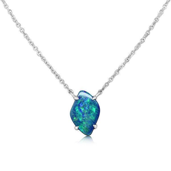 White Gold Opal Doublet Necklace Image 2 Blue Heron Jewelry Company Poulsbo, WA