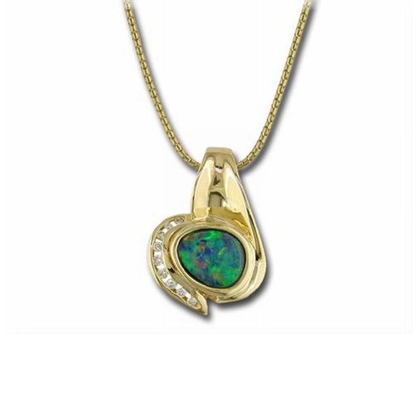 Yellow Gold Opal Doublet Pendant Timmreck & McNicol Jewelers McMinnville, OR