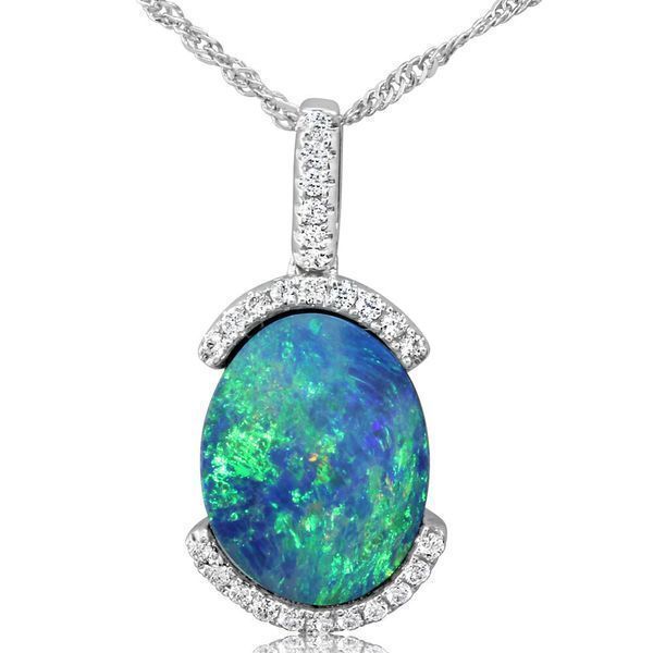 White Gold Opal Doublet Pendant Mar Bill Diamonds and Jewelry Belle Vernon, PA