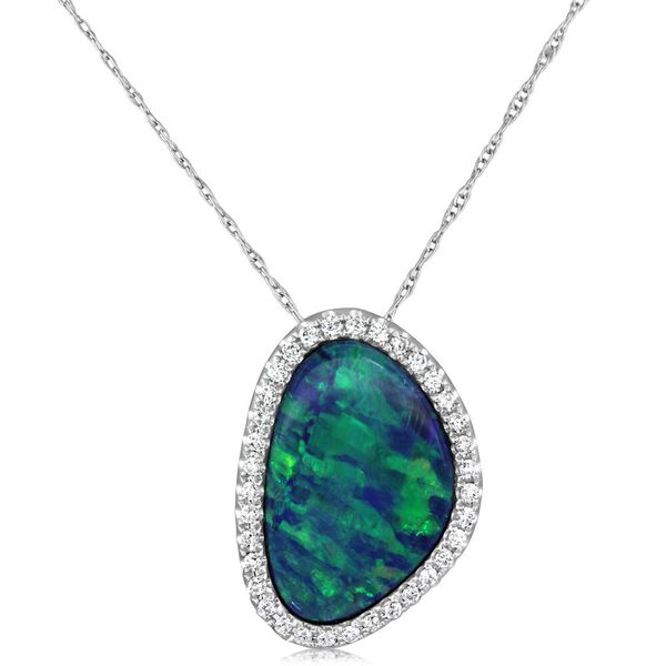 White Gold Opal Doublet Pendant Leslie E. Sandler Fine Jewelry and Gemstones rockville , MD