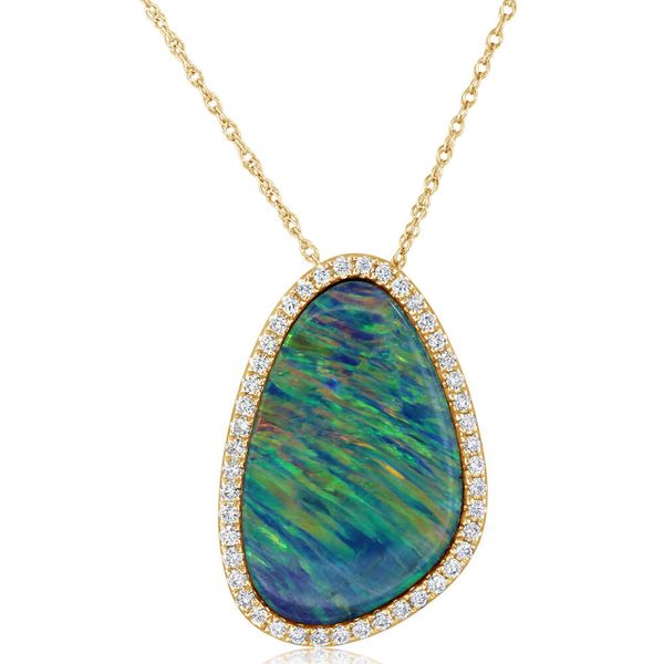 Yellow Gold Opal Doublet Pendant Leslie E. Sandler Fine Jewelry and Gemstones rockville , MD