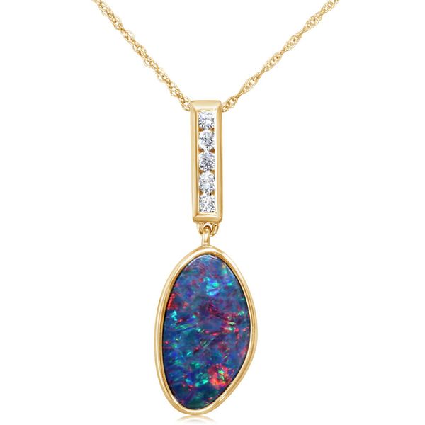 Yellow Gold Opal Doublet Pendant Brynn Elizabeth Jewelers Ocean Isle Beach, NC