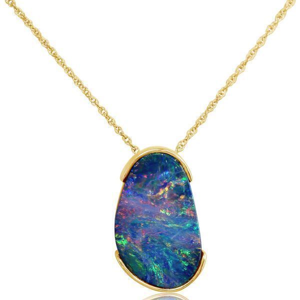 Yellow Gold Opal Doublet Pendant Image 2 Timmreck & McNicol Jewelers McMinnville, OR