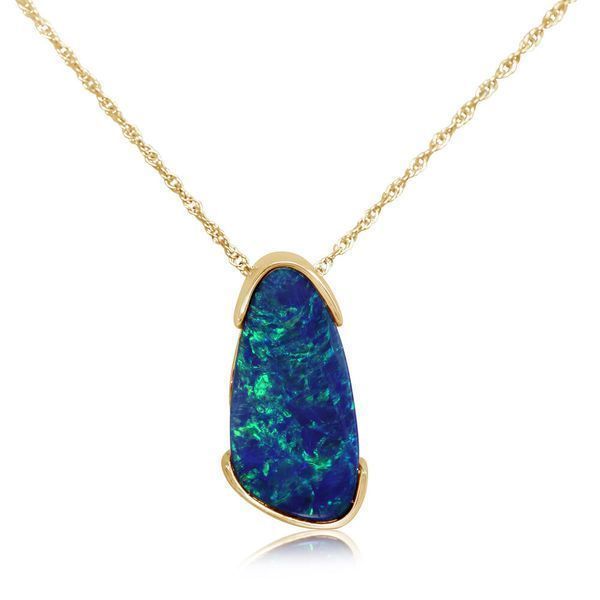 Yellow Gold Opal Doublet Pendant Image 3 Timmreck & McNicol Jewelers McMinnville, OR