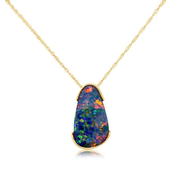 Yellow Gold Opal Doublet Pendant Image 2 Rick's Jewelers California, MD
