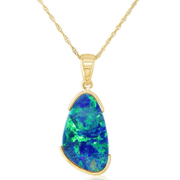 Yellow Gold Opal Doublet Pendant Image 2 Blue Heron Jewelry Company Poulsbo, WA