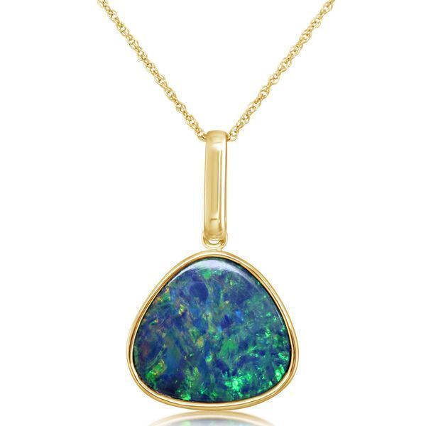 Yellow Gold Opal Doublet Pendant Image 2 Biondi Diamond Jewelers Aurora, CO