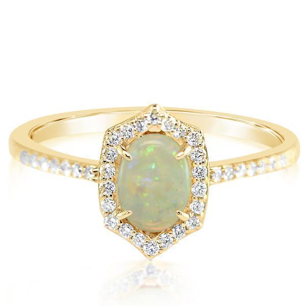 Yellow Gold Calibrated Light Opal Ring Biondi Diamond Jewelers Aurora, CO