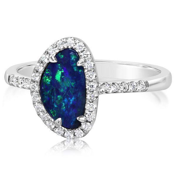 White Gold Opal Doublet Ring Blue Heron Jewelry Company Poulsbo, WA