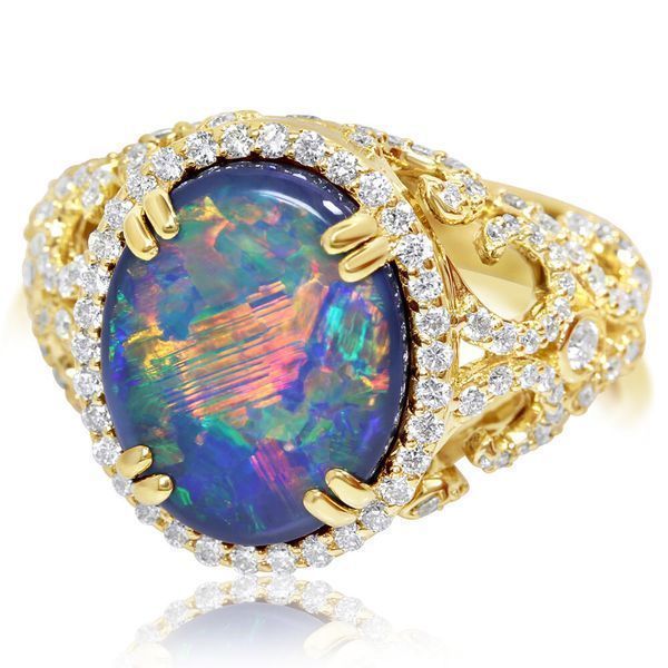 Yellow Gold Black Opal Ring Blue Heron Jewelry Company Poulsbo, WA
