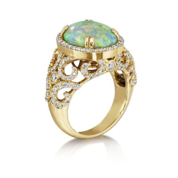 Yellow Gold Black Opal Ring Image 2 Biondi Diamond Jewelers Aurora, CO