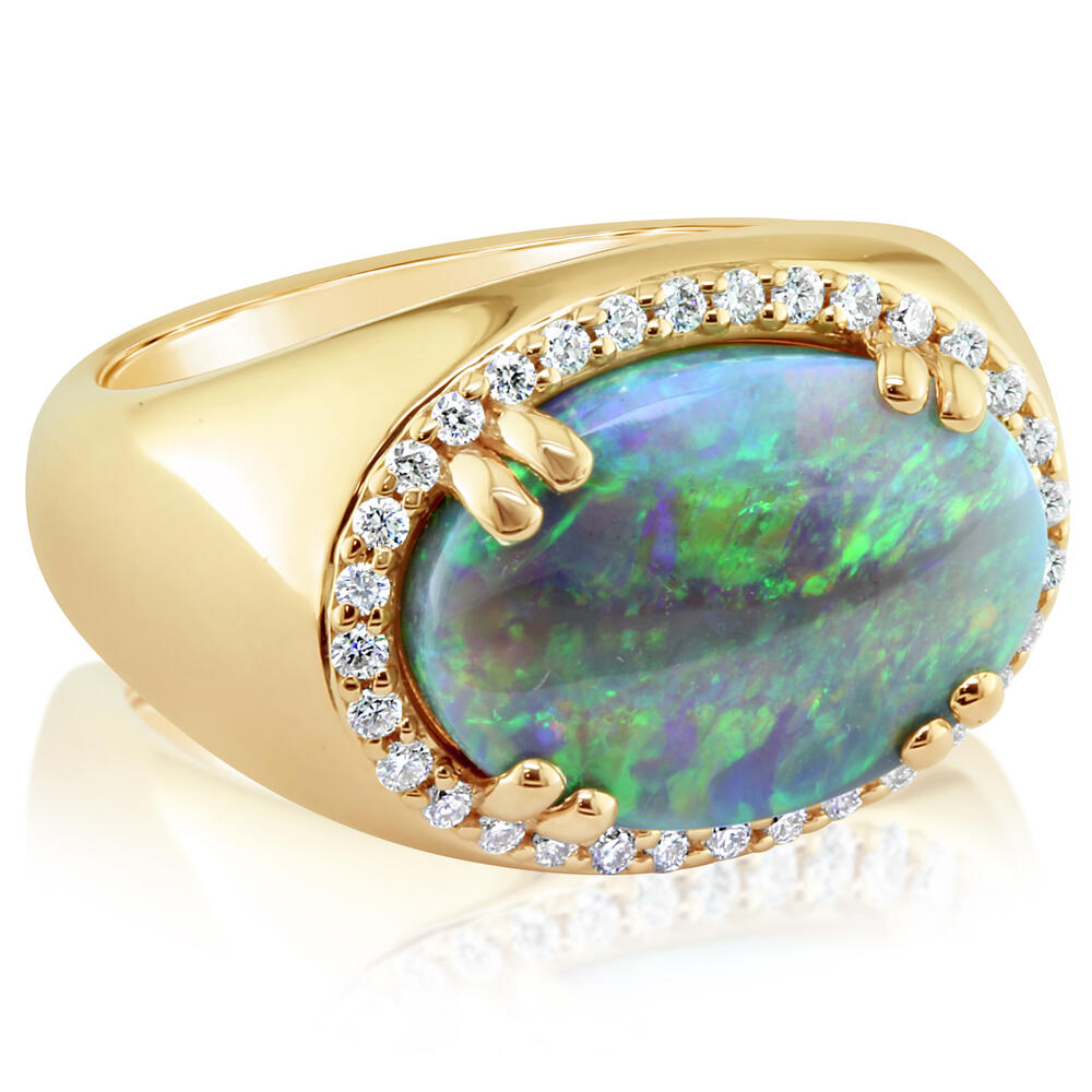 Parle Yellow Gold Black Opal Ring 