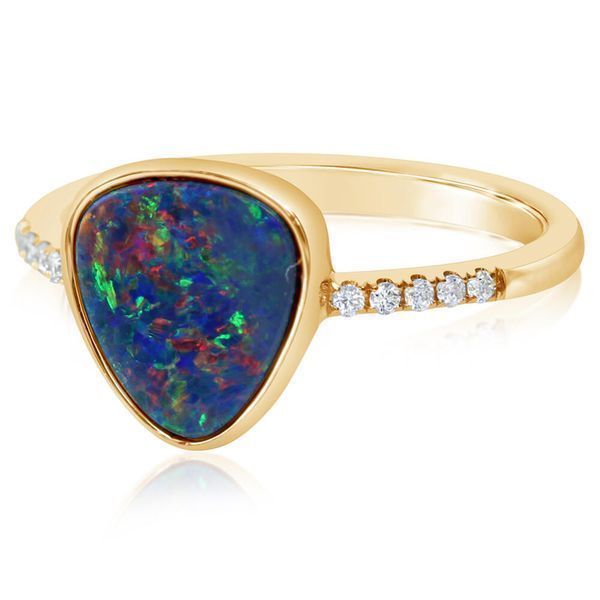 Yellow Gold Opal Doublet Ring Image 2 Morrison Smith Jewelers Charlotte, NC