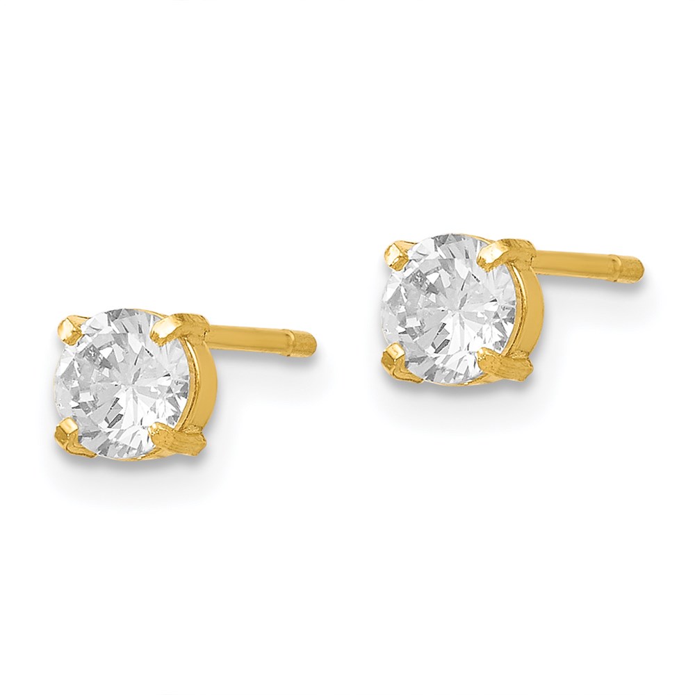 14K Yellow Gold 4mm Cubic Zirconia Stud Earrings Image 2 Brummitt Jewelry Design Studio LLC Raleigh, NC