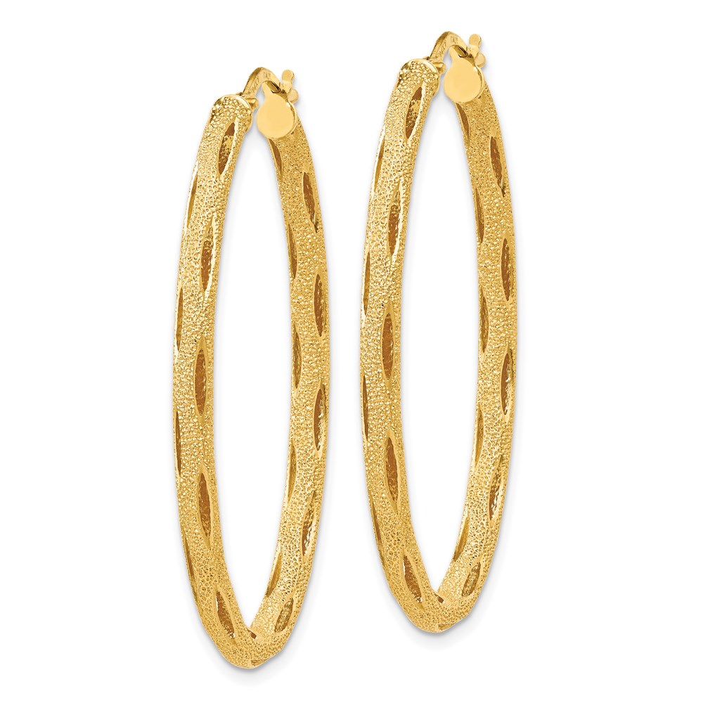 14K Yellow Gold Textured Hoop Earrings Image 2 Diamonds Direct St. Petersburg, FL