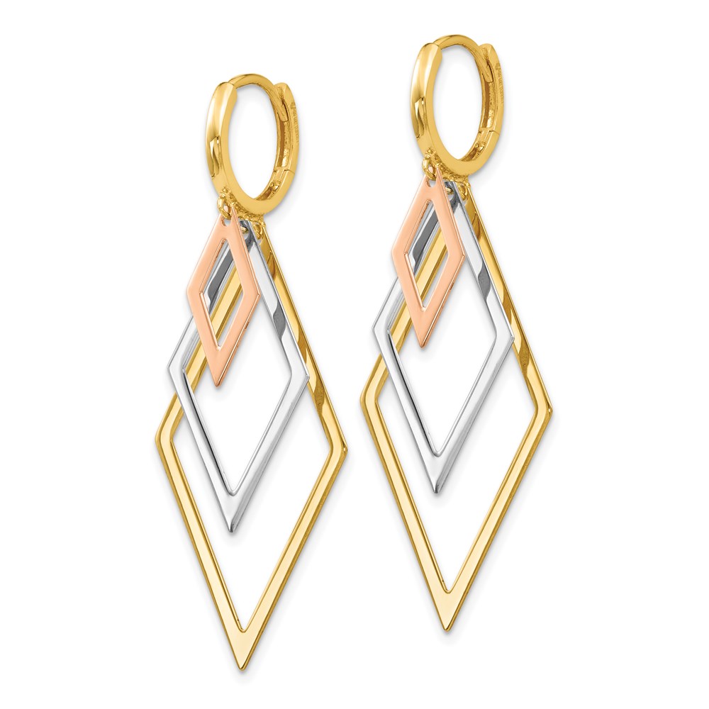 14K Tri-Color Gold Dangle Earrings Image 2 Raleigh Diamond Fine Jewelry Raleigh, NC