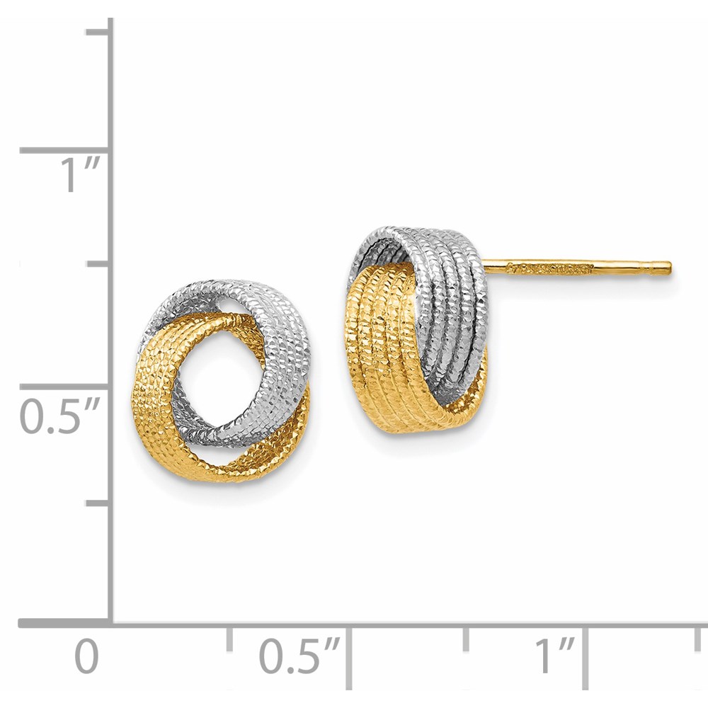 14K Two-Tone Gold Polished Textured Earrings Image 2 Raleigh Diamond Fine Jewelry Raleigh, NC