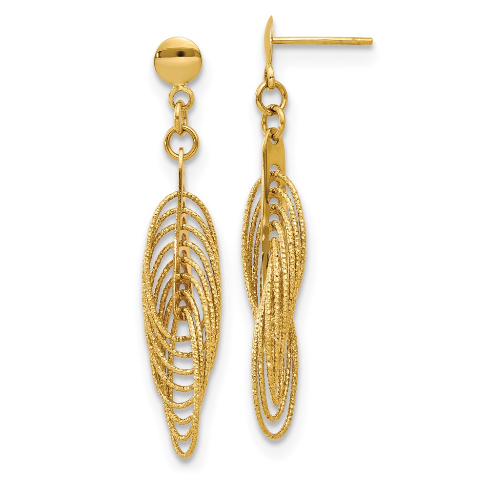 14k Yellow Gold Polished Textured Post Dangle Earrings 