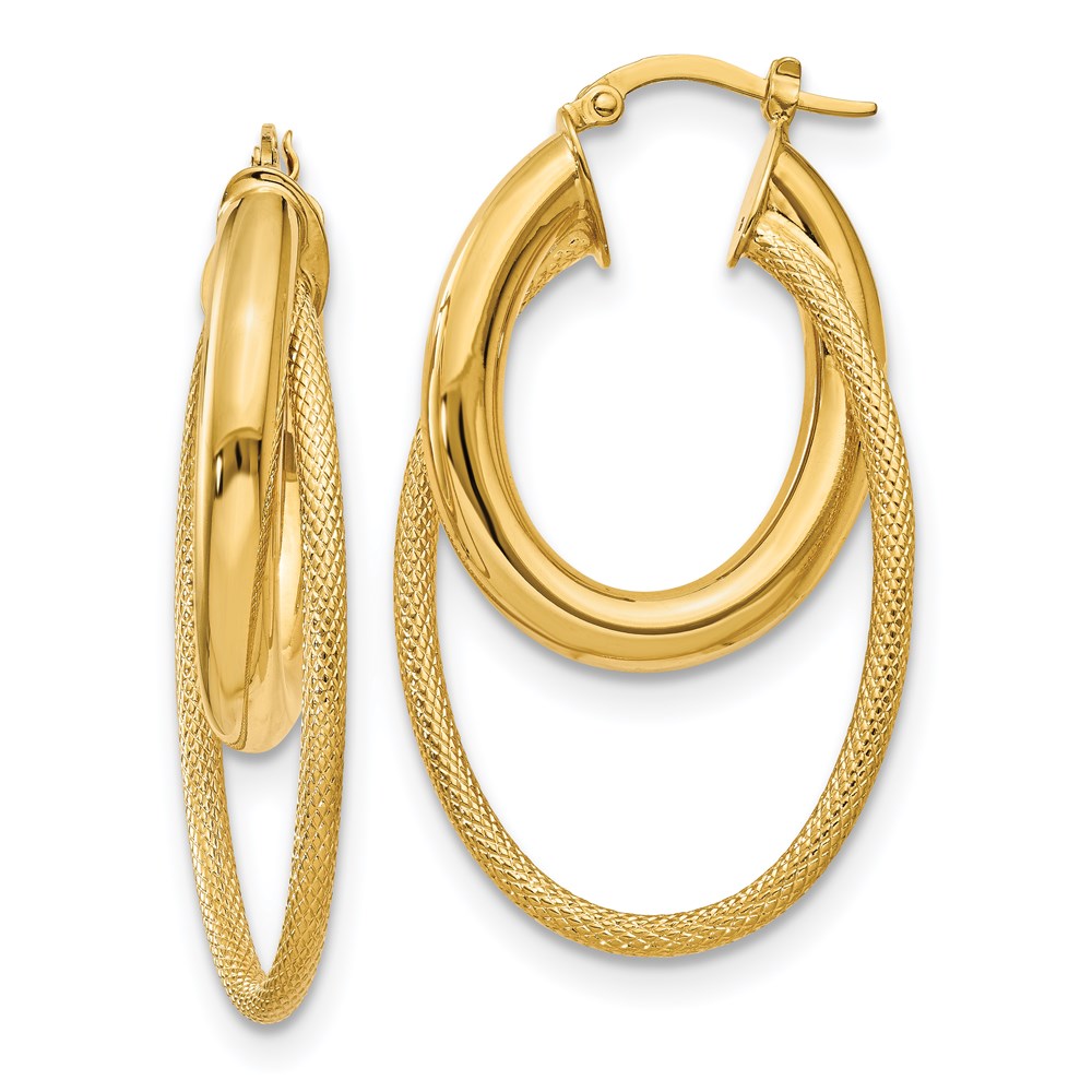 14K Polished and Textured Hoop Earrings 