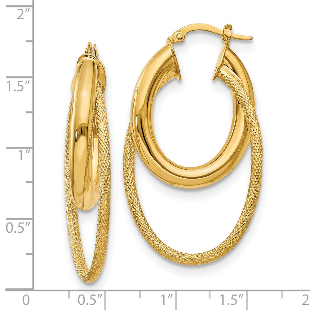 14K Yellow Gold Polished Textured Hoop Earrings Image 3 Brummitt Jewelry Design Studio LLC Raleigh, NC