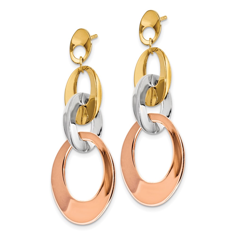 14K Tri-Color Gold Polished Dangle Earrings Image 2 Brummitt Jewelry Design Studio LLC Raleigh, NC