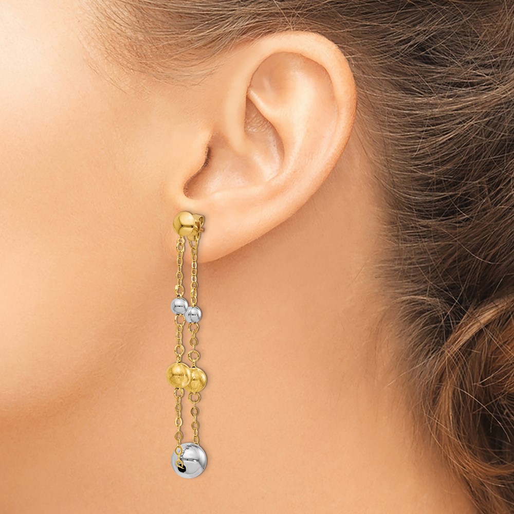14K Two-Tone Gold Polished Dangle Earrings Image 3 Raleigh Diamond Fine Jewelry Raleigh, NC