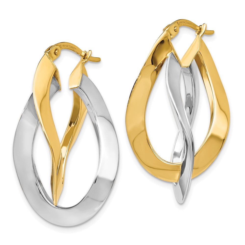14K Two-Tone Gold Polished Hoop Earrings Image 2 Brummitt Jewelry Design Studio LLC Raleigh, NC
