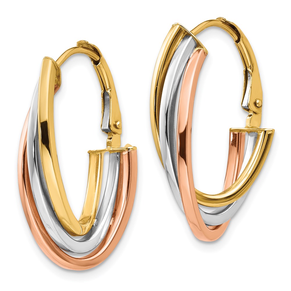 14K Tri-Color Gold Polished Hoop Earrings Image 2 Brummitt Jewelry Design Studio LLC Raleigh, NC