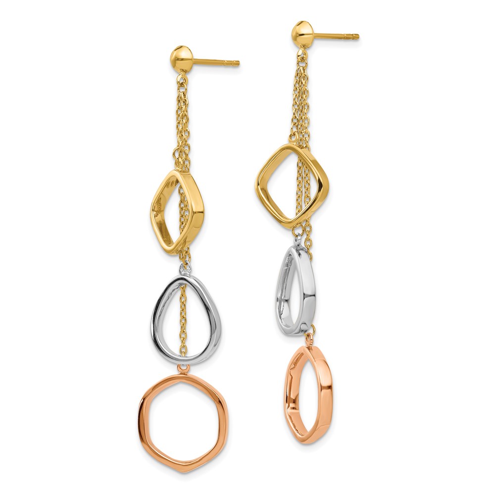 14K Tri-Color Gold Polished Dangle Earrings Image 2 Brummitt Jewelry Design Studio LLC Raleigh, NC