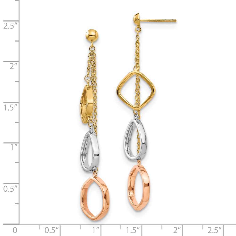 14K Tri-Color Gold Polished Dangle Earrings Image 3 Brummitt Jewelry Design Studio LLC Raleigh, NC