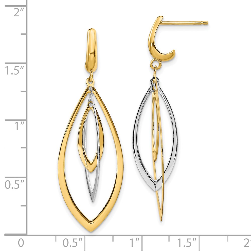 14K Two-Tone Gold Polished Dangle Earrings Image 3 Brummitt Jewelry Design Studio LLC Raleigh, NC