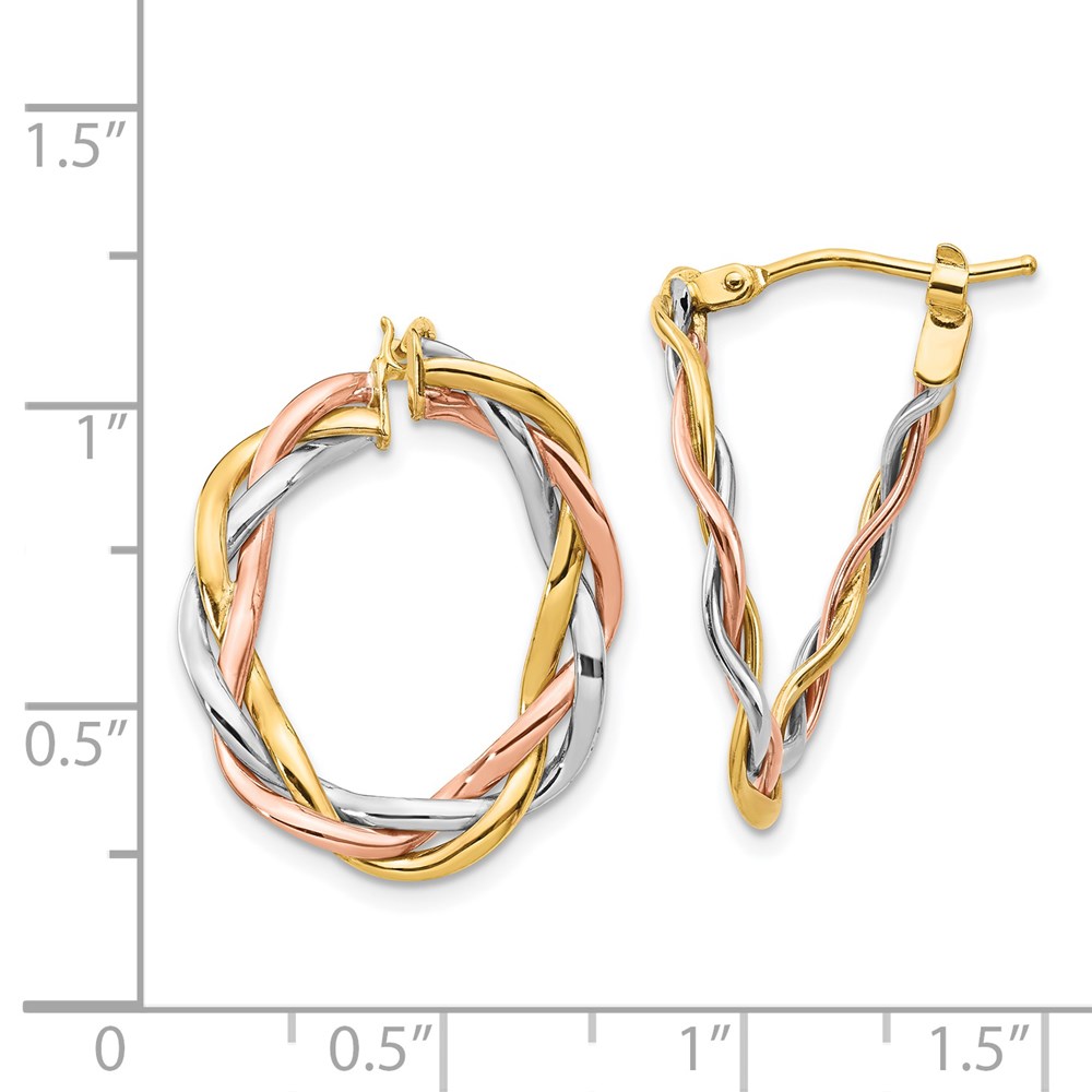 14K Tri-Color Gold Polished Hoop Earrings Image 3 Brummitt Jewelry Design Studio LLC Raleigh, NC