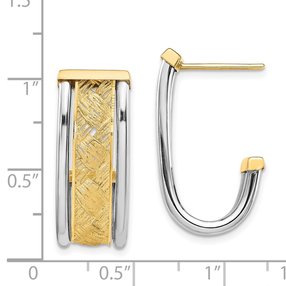 14K Two-Tone Gold Polished Textured Earrings Image 3 Brummitt Jewelry Design Studio LLC Raleigh, NC