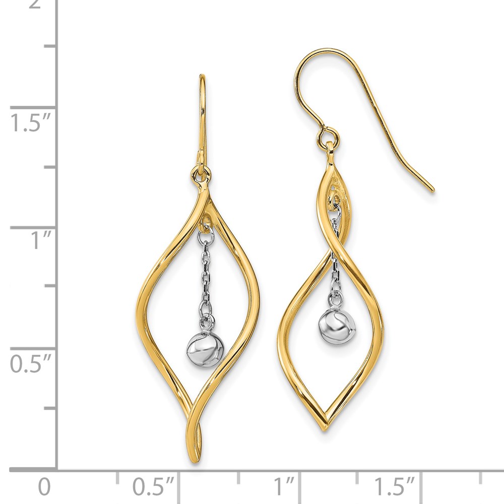 14K Two-Tone Gold Polished Dangle Earrings Image 3 Brummitt Jewelry Design Studio LLC Raleigh, NC