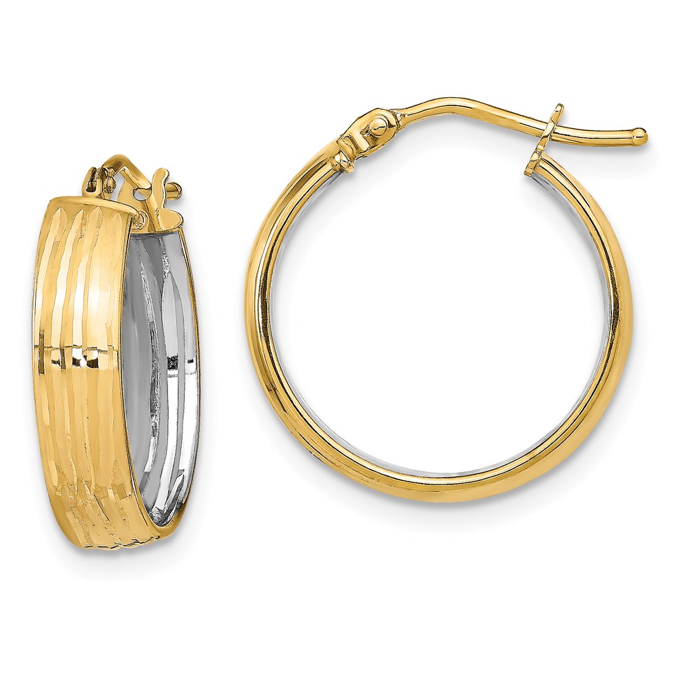 14k Yellow Gold Polished and Textured Hoop Earrings